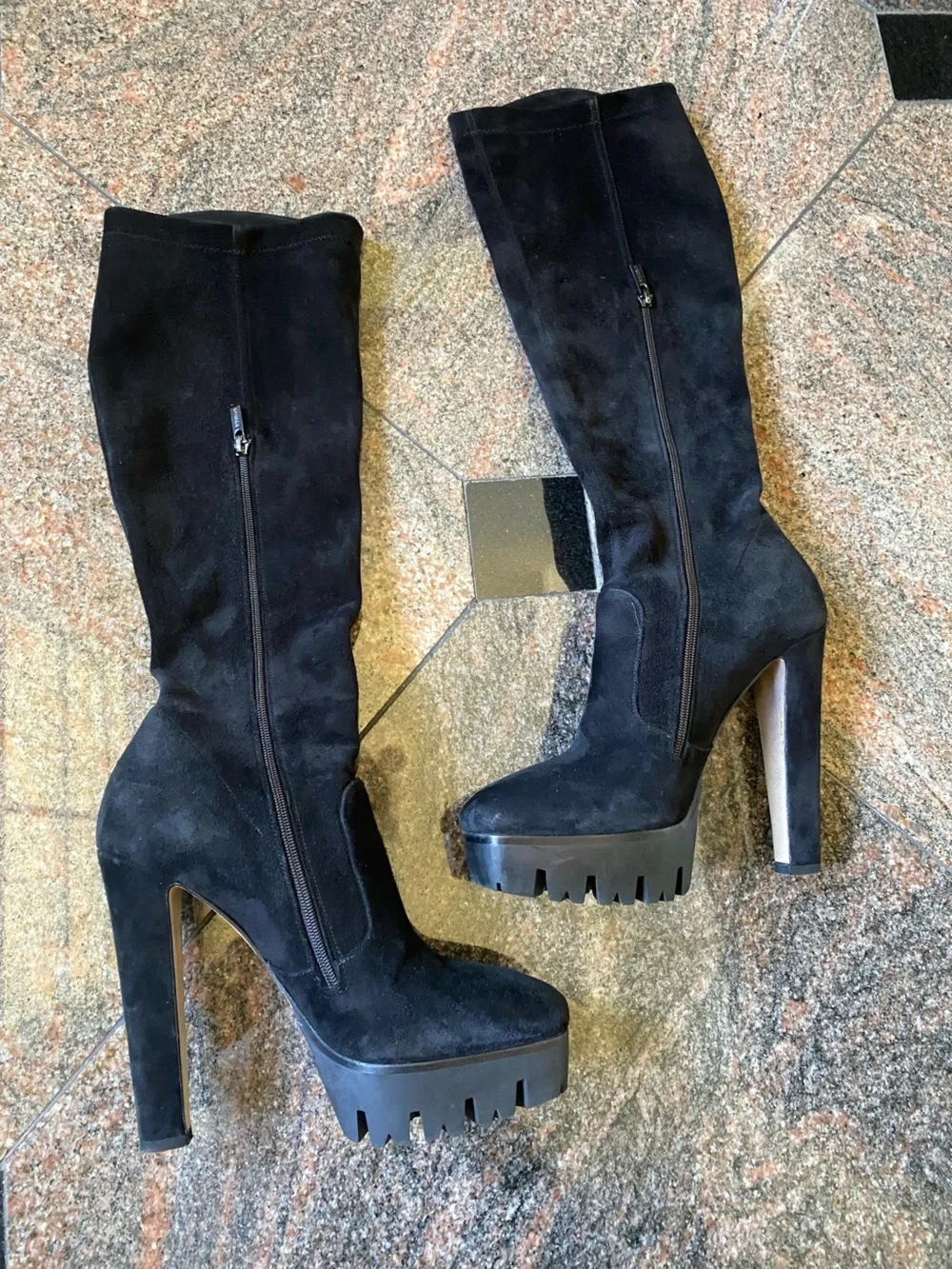 Le Silla Leather Black Over-the-Knee Platform Heel Boots